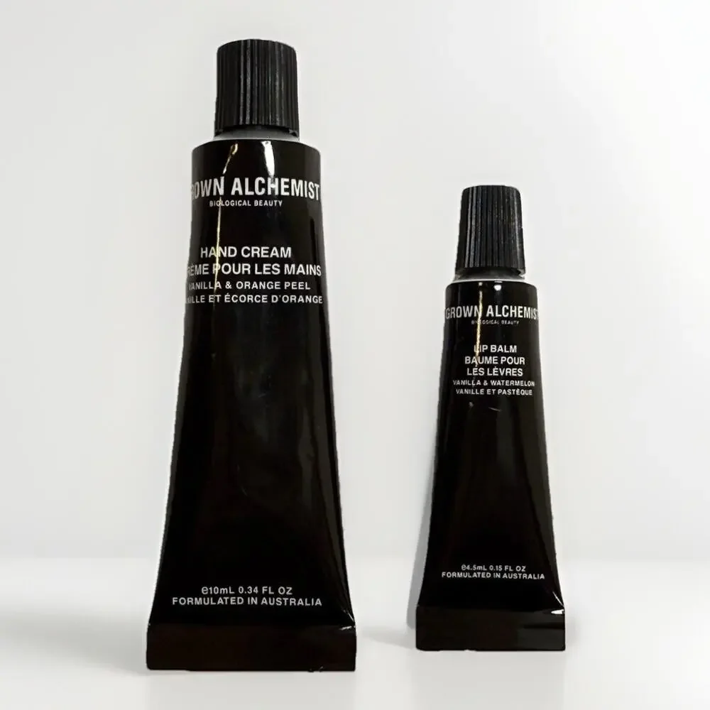 Grown Alchemist Travel Set Hand Cream & Lip Balm Vanilla Mini Hotel Size